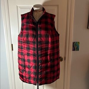 J. Jill Red and Black Plaid Puffer down Vest